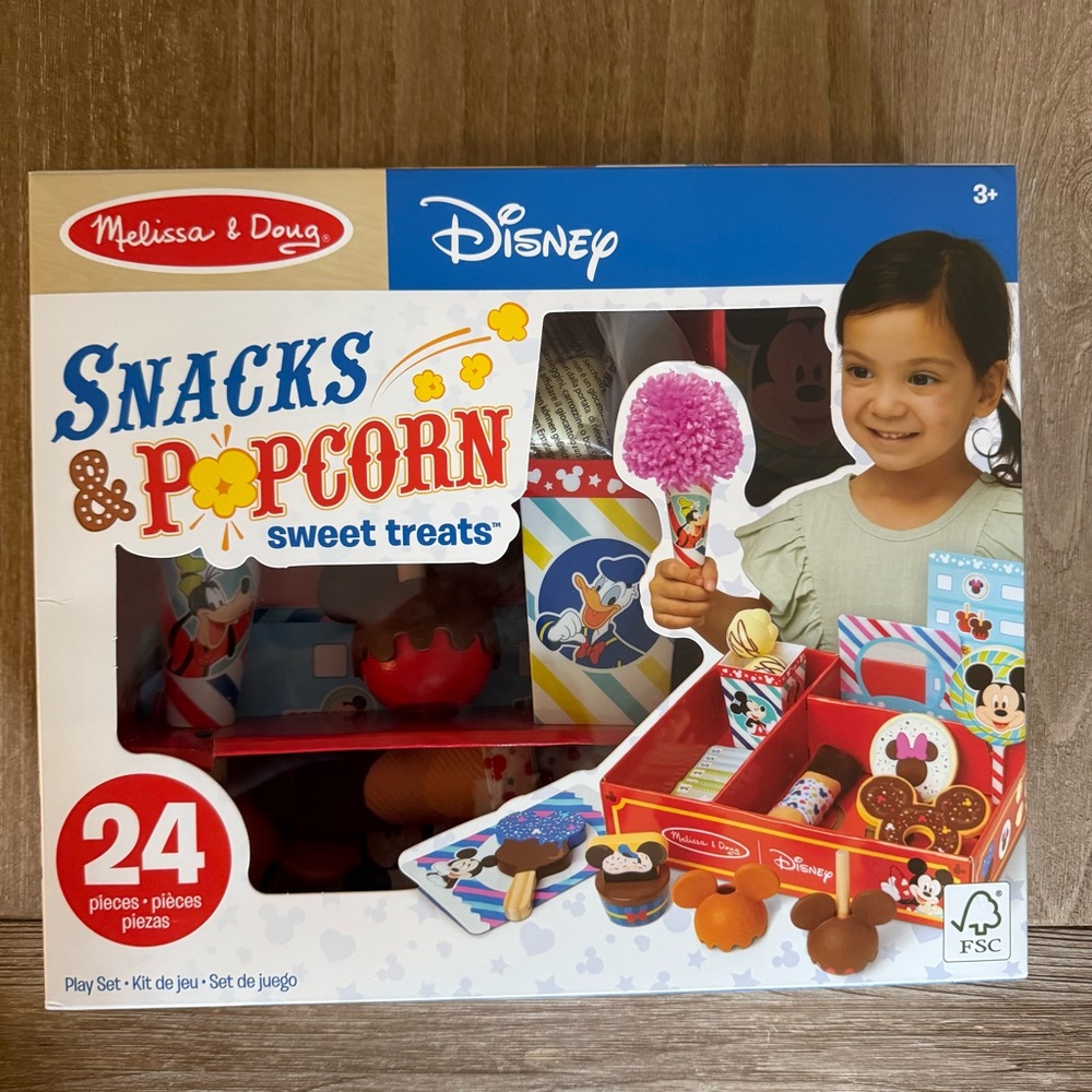 Melissa & Doug Disney Snacks Popcorn Wooden Food Playset Mickey 24pc toy gift